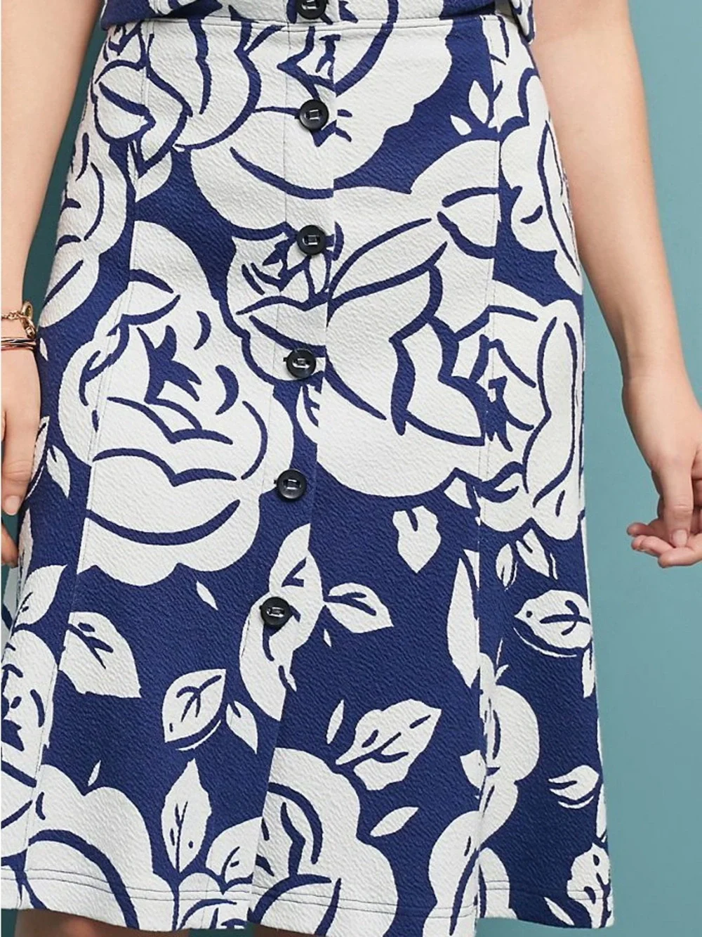 Maeve by Anthropologie Navy & White Floral Button-Front Women's Dress